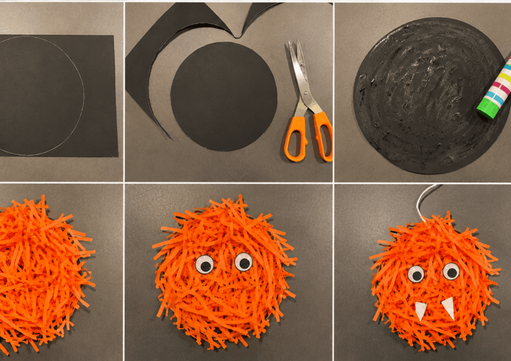 Wollknäuel-Monster Flauschiges Monster aus bunten Wollfäden mit großen Wackelaugen